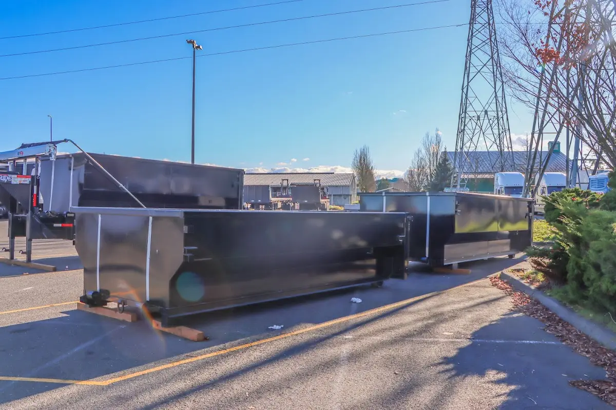 Roll-off dumpster ready for waste disposal at job site for 6 Yard Dumpster Rental in Hanford